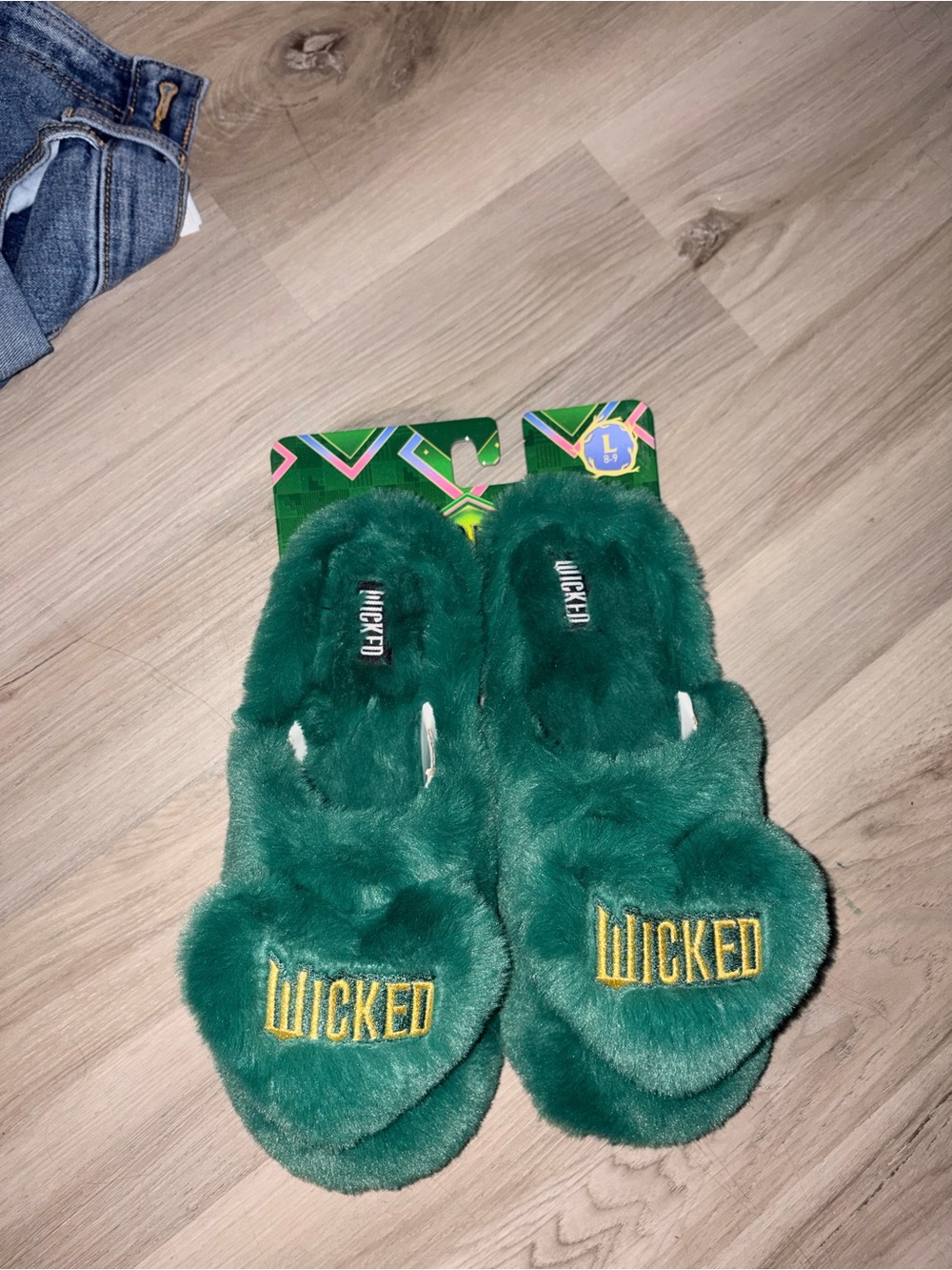 Wicked Green Plush Slippers with Embroidered Logo